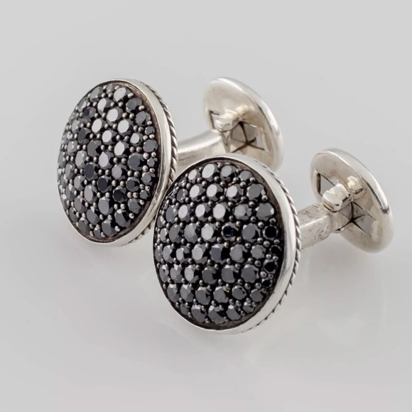 David Yurman Pave Black Diamond Cufflinks 2.87 CT - Picture 2 of 6